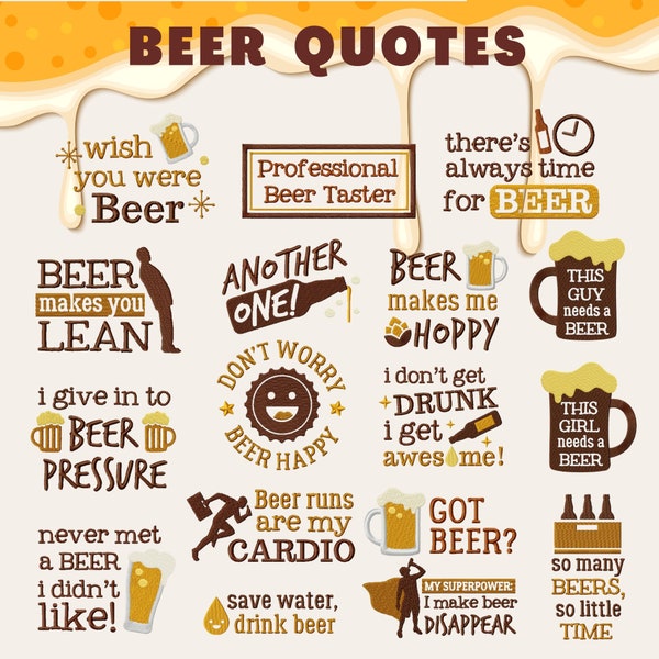 Beer Quotes Embroidery Designs, 17 Drink Quote Designs Included, Machine Embroidery, Brother PES DST & All Popular Formats, Instant Download