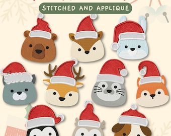 Christmas Hat Pals Embroidery Designs, 10 Included, Machine Embroidery, Brother PES DST & All Popular Formats, Instant Download