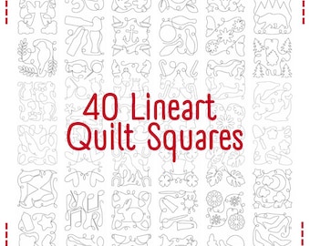 40 Lineart Quilt Squares Embroidery Designs, Machine Embroidery, PES, All Formats, 40 Included, Instant Download