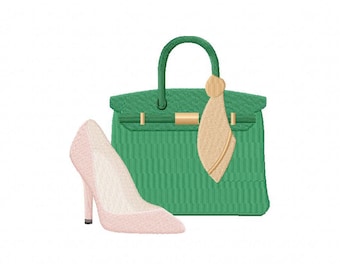 Design ricamo borsa e scarpa verde, ricamo a macchina, Brother PES, DST e tutti i formati più diffusi, download istantaneo