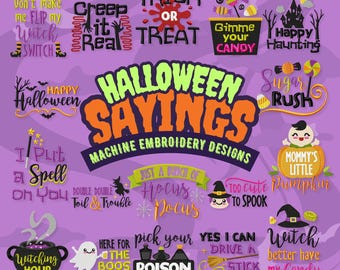 Halloween Sayings Embroidery Designs | 17 Cute & Funny Halloween Quotes | Machine Embroidery Files | PES DST and More | Instant Download
