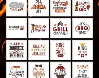BBQ-uitspraken borduurontwerpen, 16 voedsel- en grillontwerpen inbegrepen, machineborduurwerk, PES en alle populaire formaten, direct downloaden