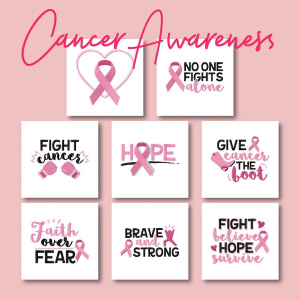 Cancer Awareness Embroidery Designs, 8 Designs Included, Machine Embroidery, Brother PES, HUS, JEF, VP3 & more, Instant Download