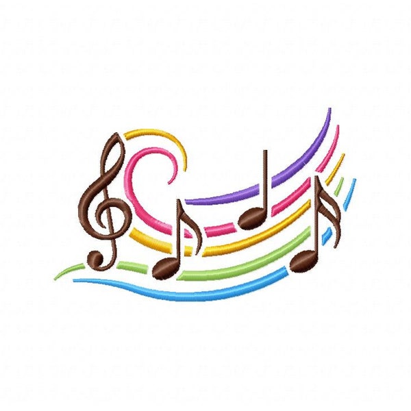 Colorful Music 3 Embroidery Design, Brother PES, DST & All Popular Formats, Instant Download