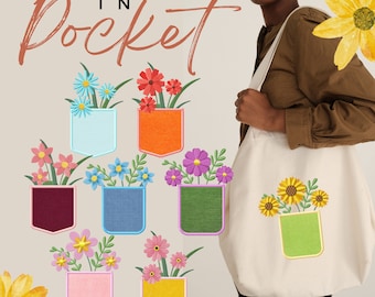 Fiori in ricami tascabili, 8 inclusi, ricamo a macchina, Brother PES DST e download istantaneo di tutti i formati più diffusi