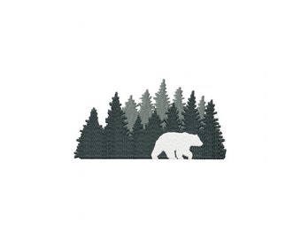 Bear Forest Silhouette Embroidery Design, Brother PES DST & All Popular Formats, Instant Download