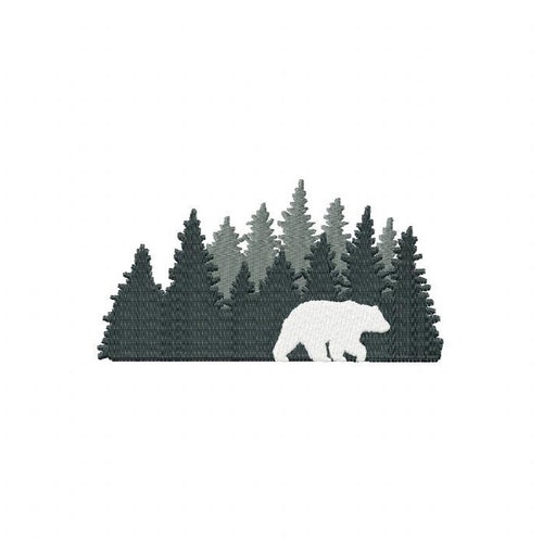 Bear Forest Silhouette Embroidery Design, Brother PES DST & All Popular Formats, Instant Download