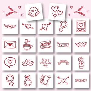 Diseños de bordado de Valentine Doodles, 22 incluidos, bordado a máquina, Brother PES DST y todos los formatos populares Descarga instantánea