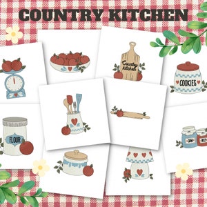 Country Kitchen Embroidery Designs, 10 Included, Machine Embroidery, Brother PES DST & All Popular Formats, Instant Download