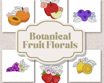 Disegni di ricamo floreale di frutta botanica, 6 inclusi, ricamo a macchina, Brother PES DST e tutti i formati più diffusi Download istantaneo