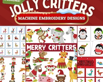 Jolly Critters Christmas Machine Embroidery Designs | 58 Holiday Animals Embroidery Bundle | Christmas Animals | Instant Download | PES DST
