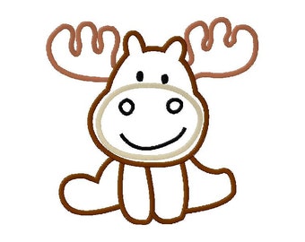 Cute Moose Applique Embroidery Design, Machine Embroidery, Brother PES, DST & All Popular Formats, Instant Download