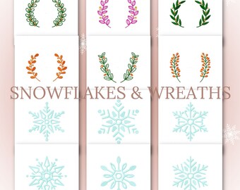 Snowflakes and Wreaths Embroidery Designs, 12 Winter Holiday Designs Included, Brother PES VP3 + All Popular Formats, Instant Download