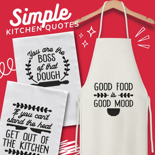 Simple Kitchen Quotes Embroidery Designs, 12 Included, Machine Embroidery, Brother PES DST & All Popular Formats, Instant Download