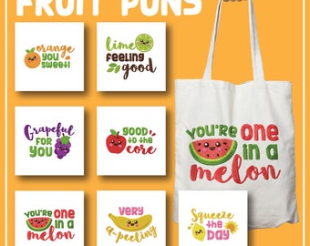 Fruit Puns Embroidery Designs, 7 Included, Machine Embroidery, Brother PES, DST & All Popular Formats Instant Download
