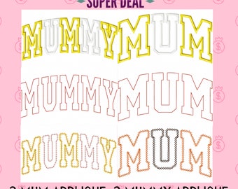 Mum and Mummy Applique, Stitched Embroidery Designs, 8 Included, Machine Embroidery, Brother PES DST & All Popular Formats, Instant Download