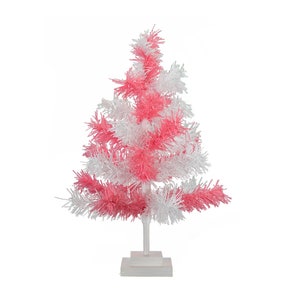 Pink & White Tinsel Christmas Tree Easter Holiday Table-Top Decor Centerpiece Ornament Decorations