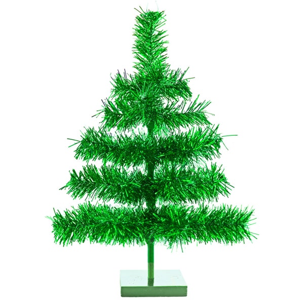 18'' Metallic Green Christmas Tree Classic Style Tinsel Tree Decorative Merchandising Display Holiday Decor Ornament Tree 1.5FT