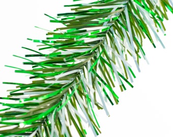 Alpine Green & White Tinsel Garland 30FT Length 3IN Width Christmas Tree Tinsel Brush Fringe Foil Embellishments Decorations