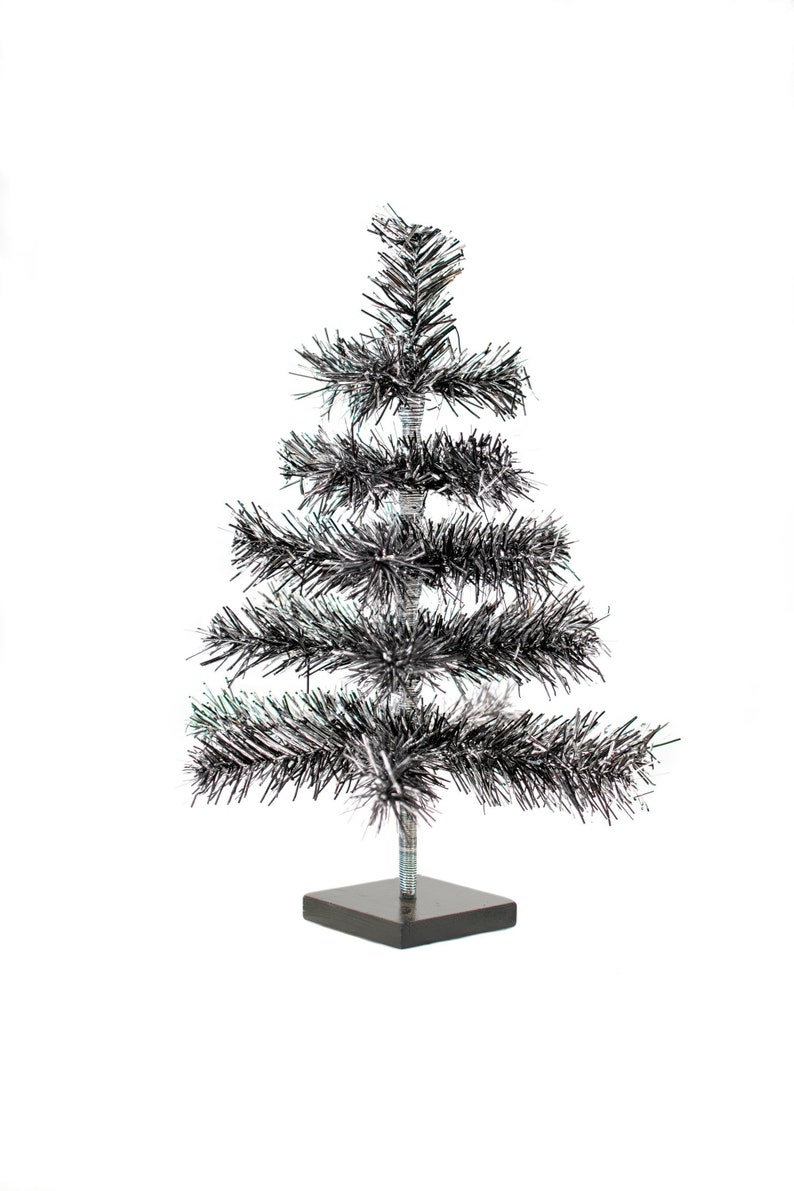 Black And Silver Tinsel Tree Classic Style Feather Tinsel Tree Etsy
