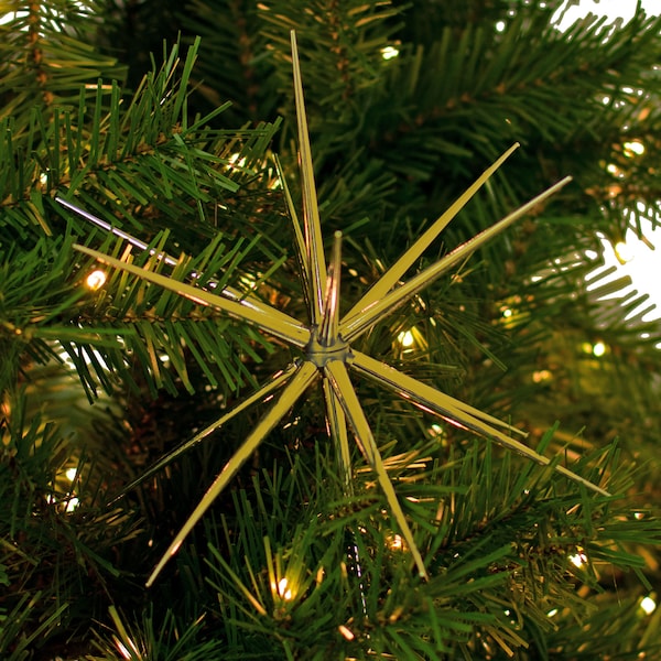 8 Inch Shiny Gold Starburst Christmas Ornaments, Hanging Star Holiday Decoration and Tabletop Decor, String Included, 8IN Diameter