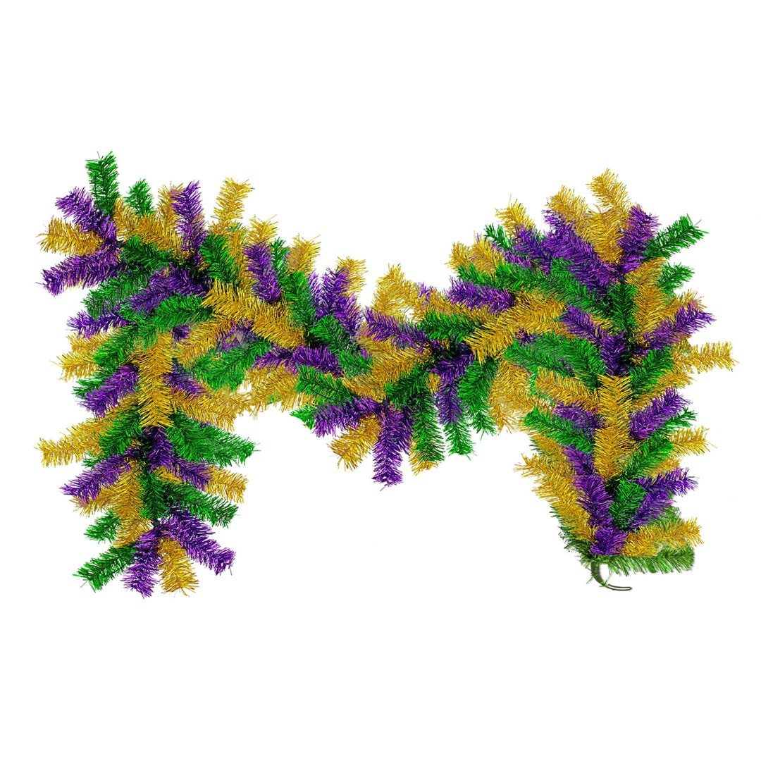 Mardi Gras Tinsel Garland With Metallic Green, Shiny Purple, & Shiny ...