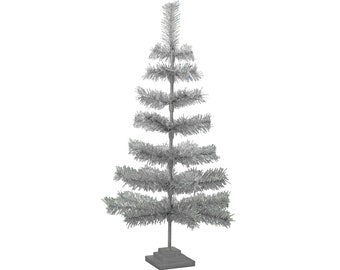 36&quot; Retro Silver Tinsel Christmas Tree: Tabletop Centerpiece