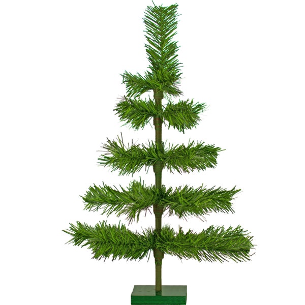 18'' Alpine Green Christmas Tree Tinsel Feather Style Decorative Holiday Display Merchandising Tree Forest Natural Green Color Table-Top