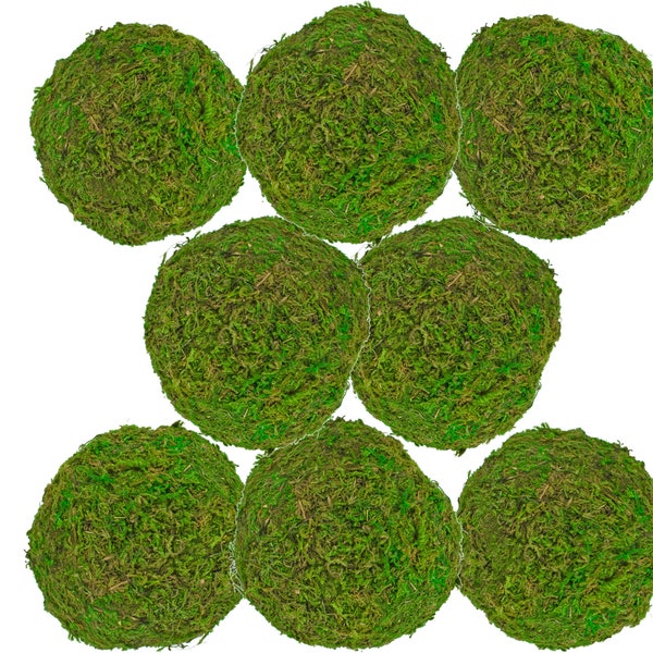 Decorative Moss Balls, Real Natural Home Decor and Accents, Tabletop Display and Centerpieces Green Moss on Foam Core, Sold in Bundles of 8