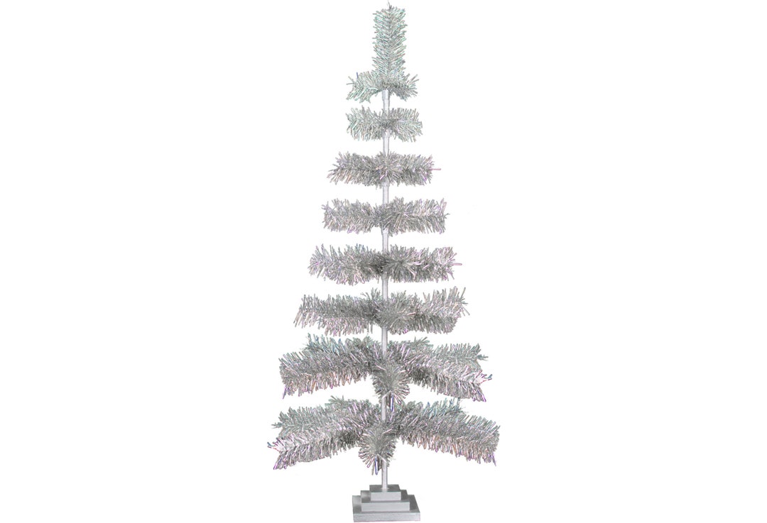 48 Silver Tinsel Christmas Tree Vintage Retro Feather Etsy