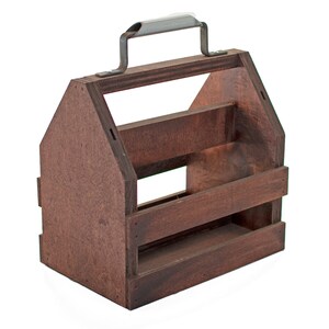 Rustic Wooden Wine Bottle Carrier: Topiary Planter Box with Steel Handle