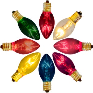 C7 Light Bulbs Candelabra Incandescent Outdoor Lighting Multi-Color Twinkle or Steady 1 Box of 25 Replacement Bulbs No String Included