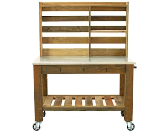 Potting Table With Storage Work Station Buffet Island Cart Outdoor Garden Furniture Redwood Zinc Top 5in Galvanized Steel Iron Swivel Wheels