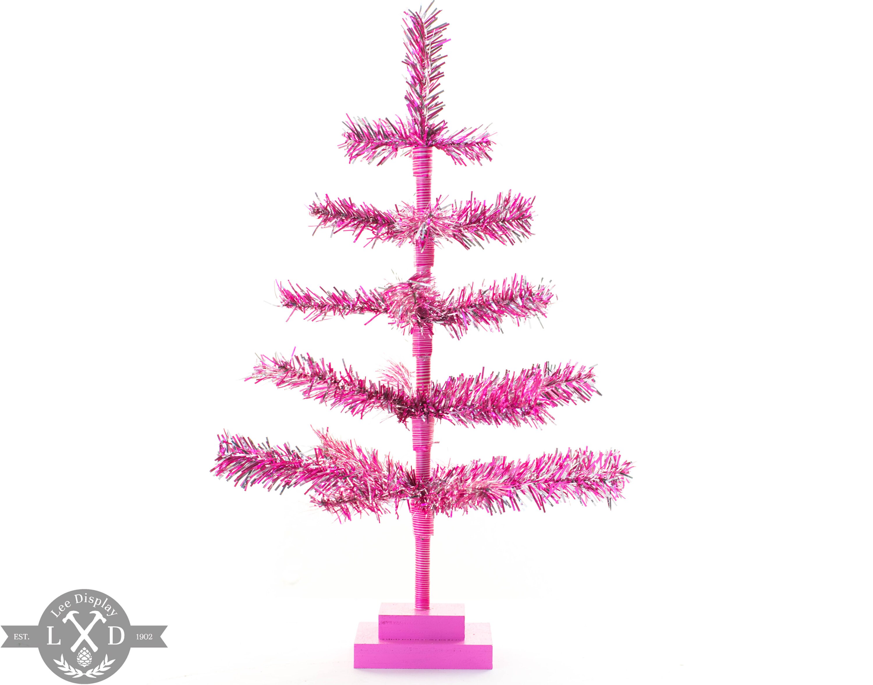 24 ' Rose Barbie Tinsel Christmas Feather Tree Tabletop Display Merchandising 2Ft