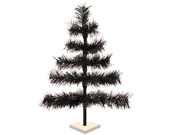 Black Tinsel Christmas Tree: Retro Tabletop Holiday Decor