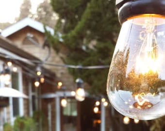 Vintage Patio String Lights Hanging Black Cord with Incandescent Edison Light Bulbs -  Outdoor Weatherproof Sets - 18in Spacing per Socket