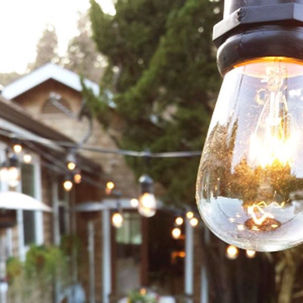 Vintage Patio String Lights Hanging Black Cord with Incandescent Edison Light Bulbs -  Outdoor Weatherproof Sets - 18in Spacing per Socket