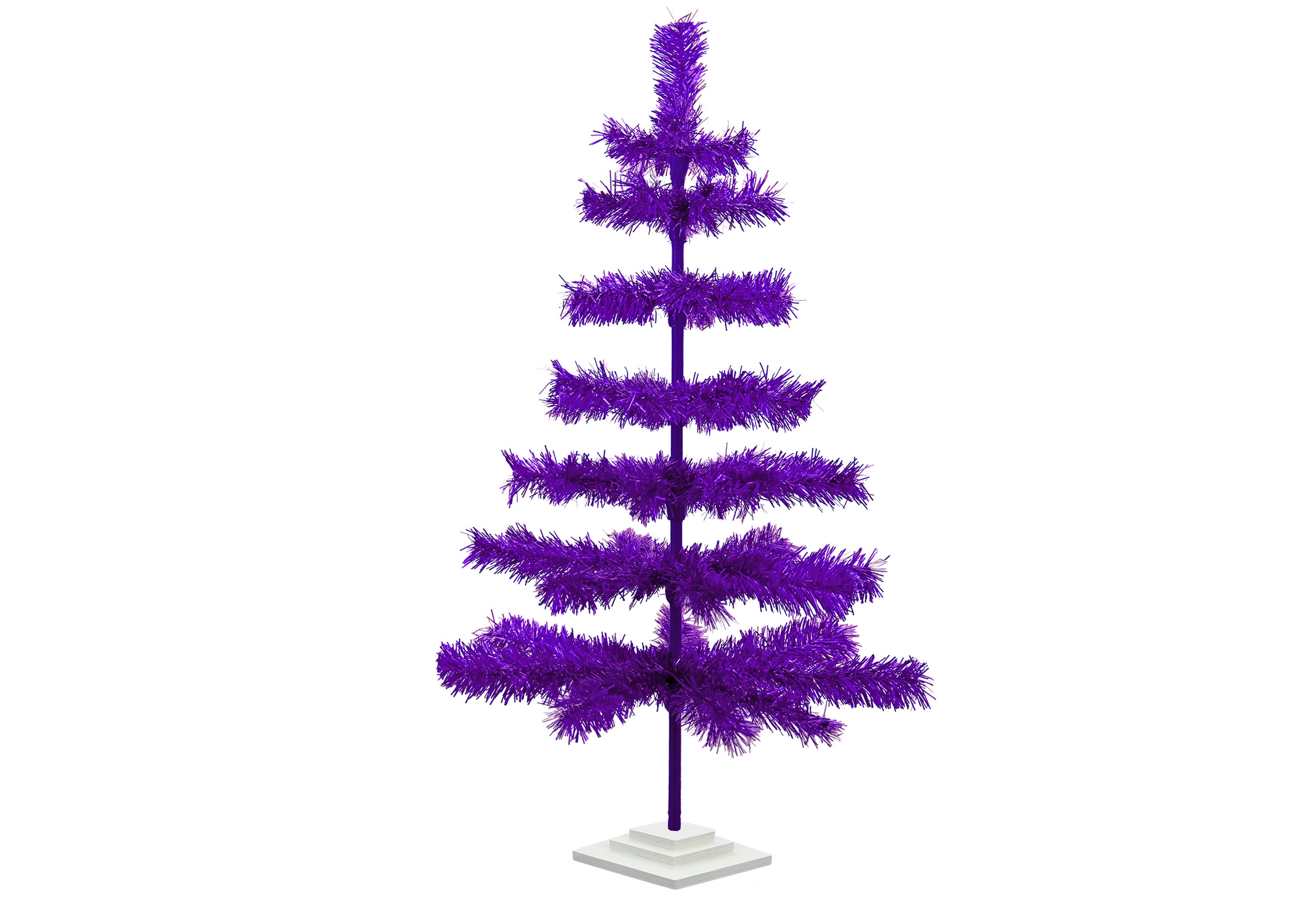 1 Meter Lila Tinsel Weihnachtsbaum: Retro Style mit weissem Sockel