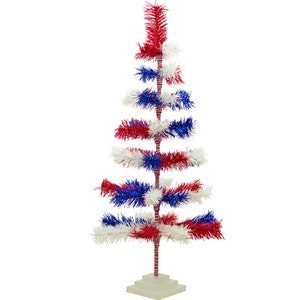 4th of July Tinsel Trees 3FT Classic Tinsel Feather Tree Red, White, & Blue 36&#39;&#39; Vintage Tabletop Centerpiece Merchandising Retail Display
