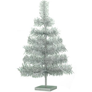 24&quot; Silver Tinsel Christmas Tree Table-Top Centerpiece Tree 24&quot; Retro Silver Tinsel Christmas Tree 2FT Vintage Style XMASS