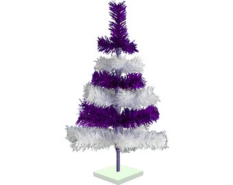 Shiny Purple and Matte White Layered Tinsel Christmas Tree Stand Included