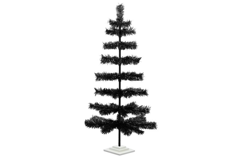 Black Christmas Tree Tabletop Decorative Tinsel Tree White Etsy