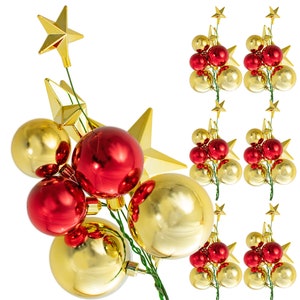 Red and Gold Christmas Ball Ornament Clusters with Stars - Set of 6