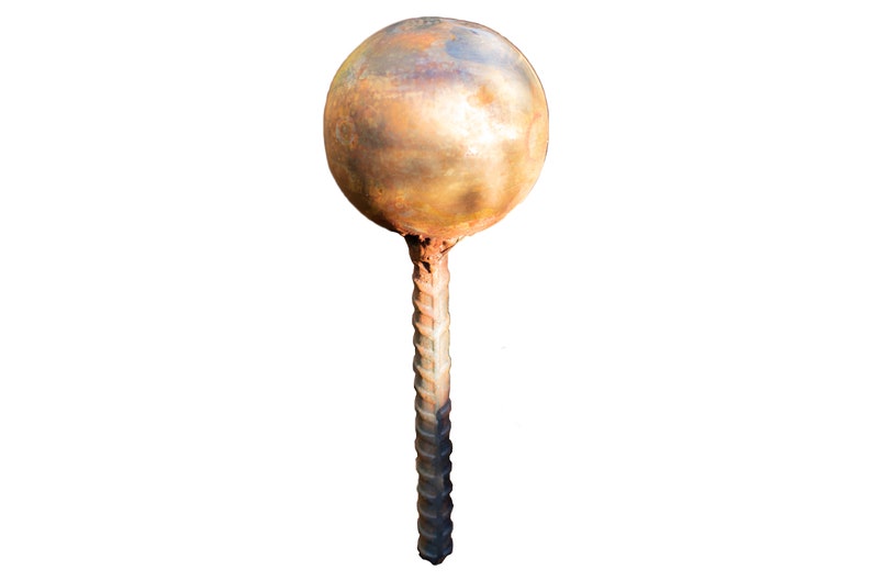 Garden Hose Stake Guides Set of 4 with Spiked Rebar Stakes 3in Diameter Steel Gazing Balls Rusted Patina Finish image 7