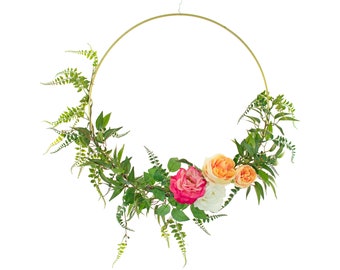 Artisinal Wreath Home Decor Gold Painted Floral Decor Wall Hanging 18''