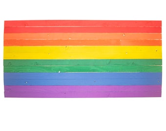 Wooden Rainbow Flag Wall Decor Art LGBT Gay Pride Hanging Display Outdoor 48''x27''