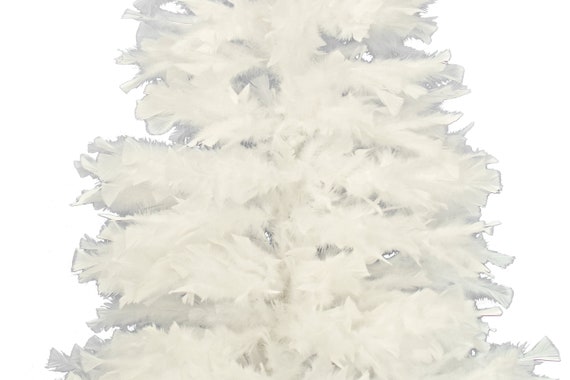 Vintage WHITE CHENILLE Feather CHRISTMAS TREE 27 MICA Snow Base w/  Original Box