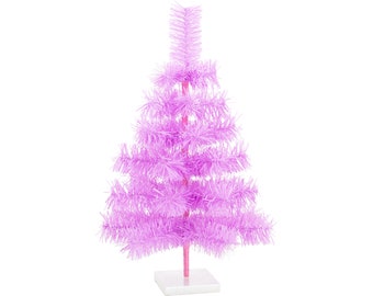 Lavender Tinsel Christmas Tree Folding Wire Branches Hand-Made Wooden Stand Included