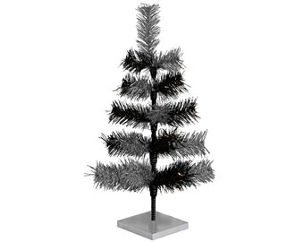 Árvore de Natal de enfeites de Natal em preto e prata estilo vintage - Decoração de mesa para festas