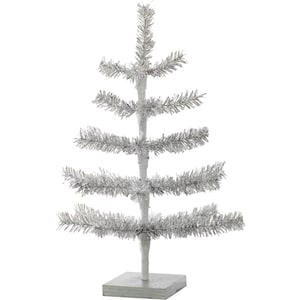 Silver Tinsel Christmas Tree with 1in Diameter Wired Branches Small Tabletop Centerpiece and Holiday Decor 18in Tall